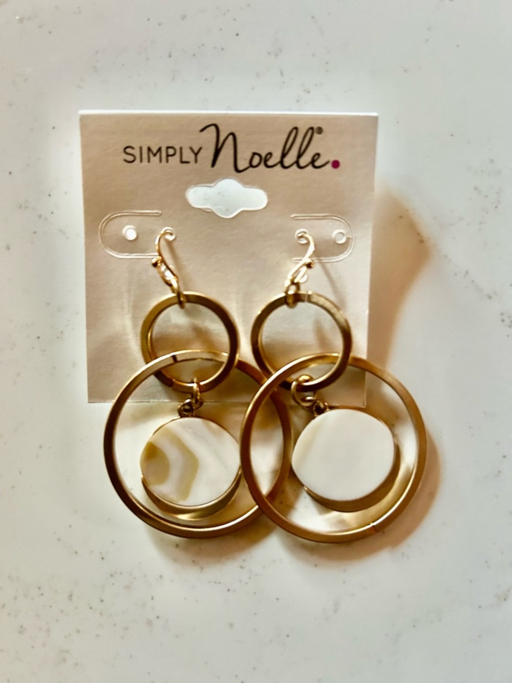 Simply Noelle Gold Double-Hoop Earrings with White Marbled Discs